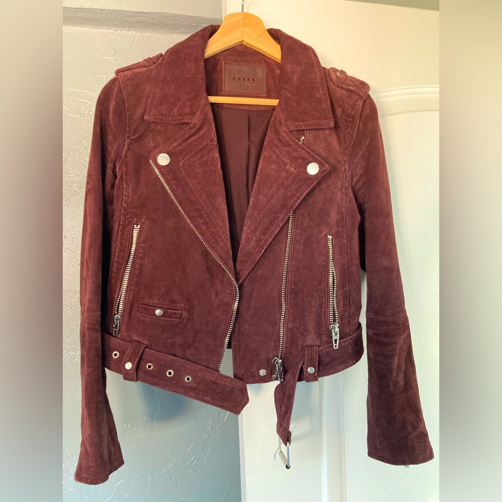 Blank NYC Suede Leather Moto Jacket in Burgundy